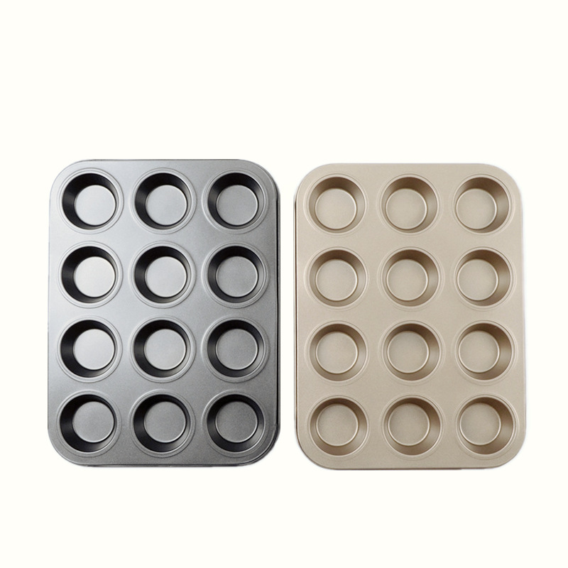 Non-stick 6 12-hole cake mold, round flat-bottom muffin cup, baking tray, home oven baking mold, metal products Application Scenario