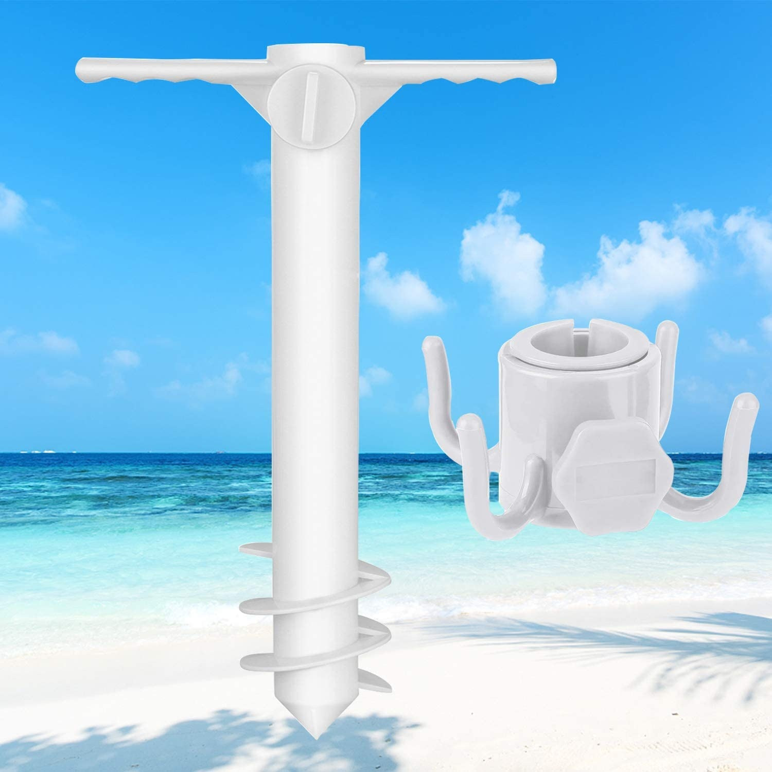 Parasol ABS helicoidal ground insert triple helicoidal ground insert conjunto de ganchos de cuatro esquinas para exterior a prueba de viento paraguas fijo beach ground insert Item Picture