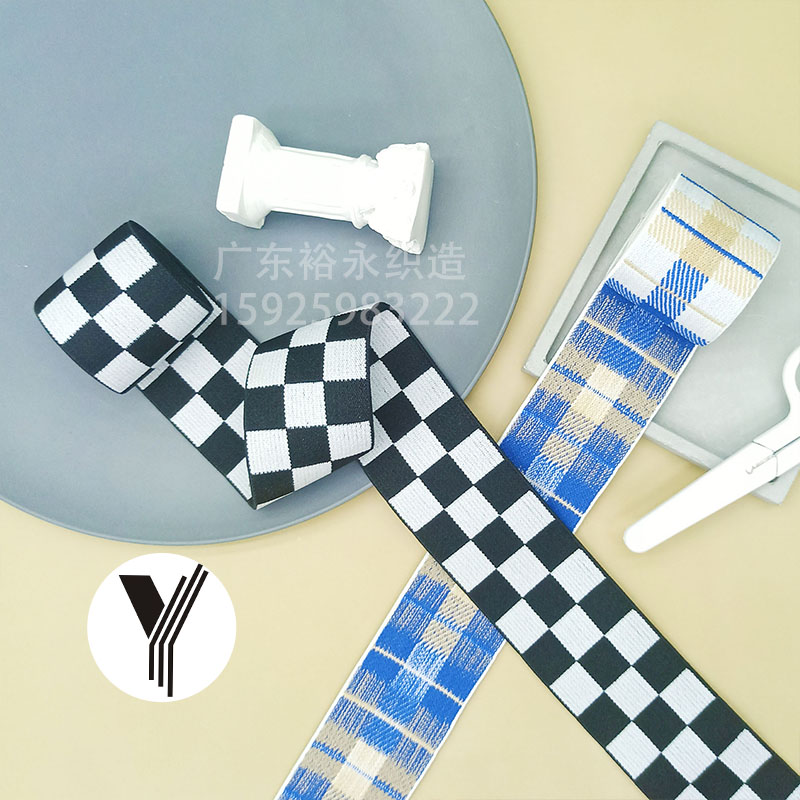 Customized wholesale of waist-head checkered jacquard offset elastic bands and LOVE checkerboard checkered bags, clothing and elastic webbing from the manufacturer details Picture