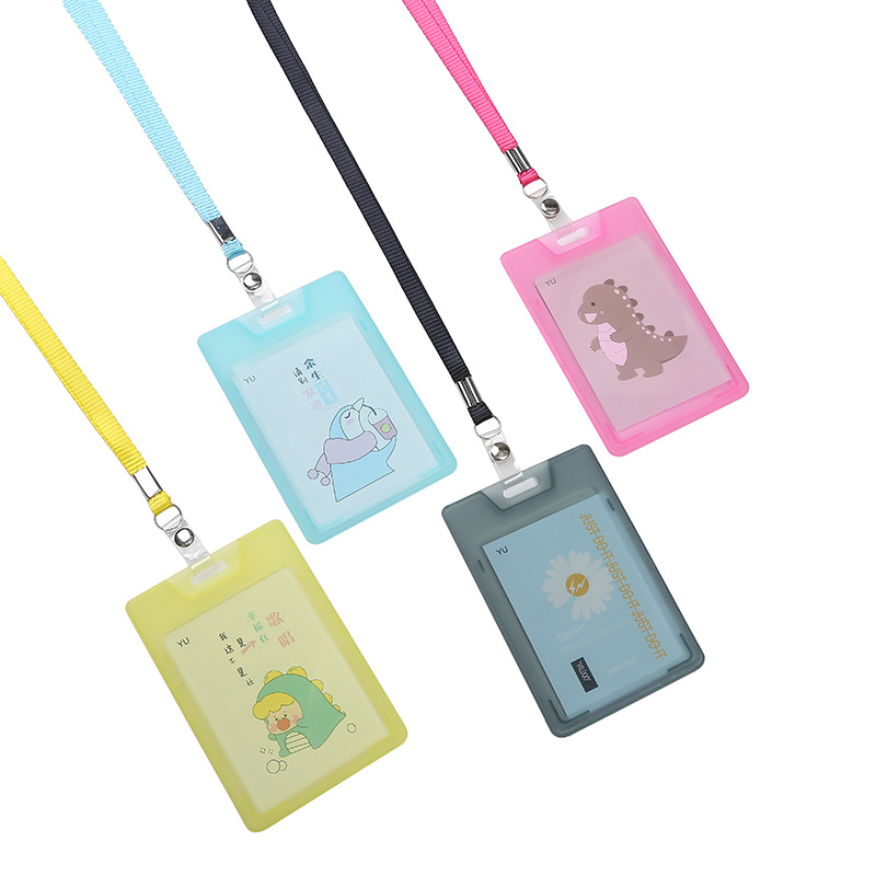 Pink cartoon dinosaur pattern easy-pull buckle ID card holder, tag rope, hanging rope, card holder, door card holder Item Picture