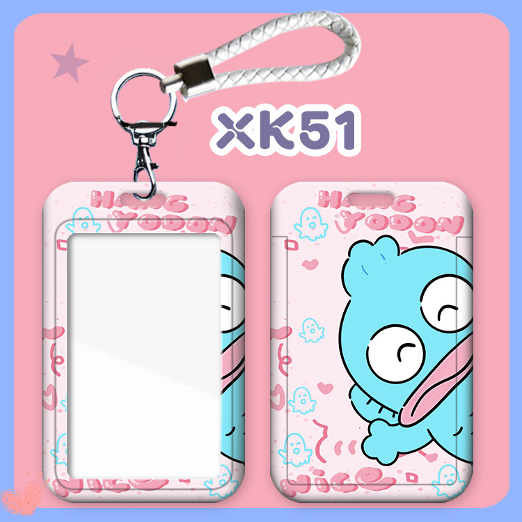 Ins-style girl cartoon card case with a neck strap, portable Pikachu Ugly Fish student meal card bus protection case details Picture