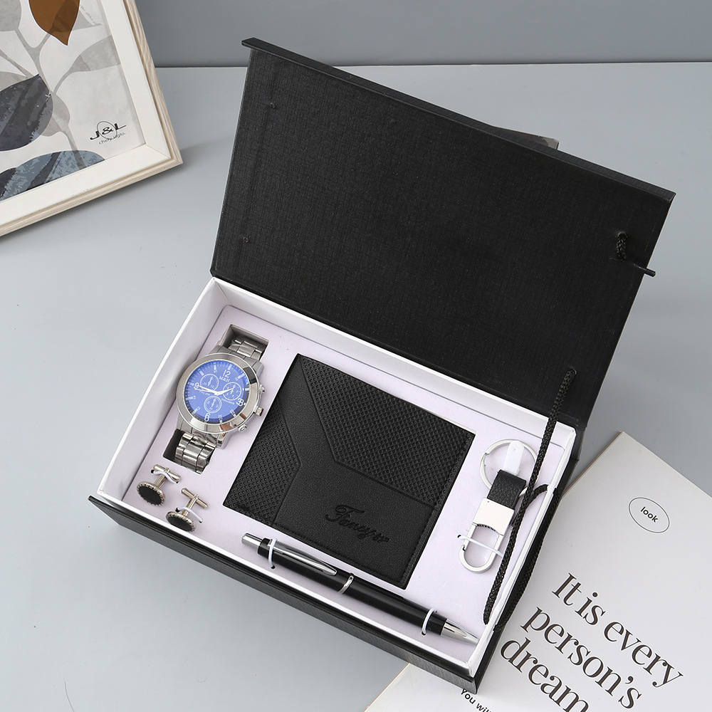Father's Day gift set for men: Quartz watch, sunglasses, ballpoint pen, keychain, business box set Specification image