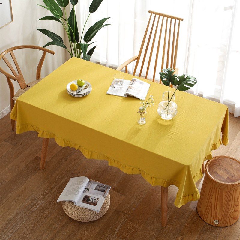 现代简约纯色全棉水洗棉撞色荷叶边茶几台布餐桌布一件代发产品图
