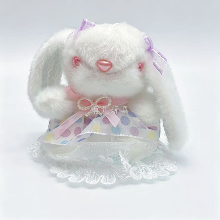 Polka dot lace chiffon dress ear-hanging rabbit plush pendant, Lolita bow little rabbit keychain gift wholesale Specification image