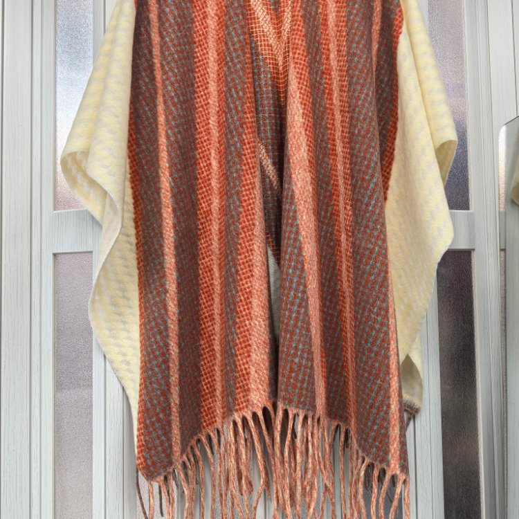 Cross-border scarf wholesale e-commerce live-streaming supply chain, ethnic style geometric vertical stripe imitation cashmere split shawls