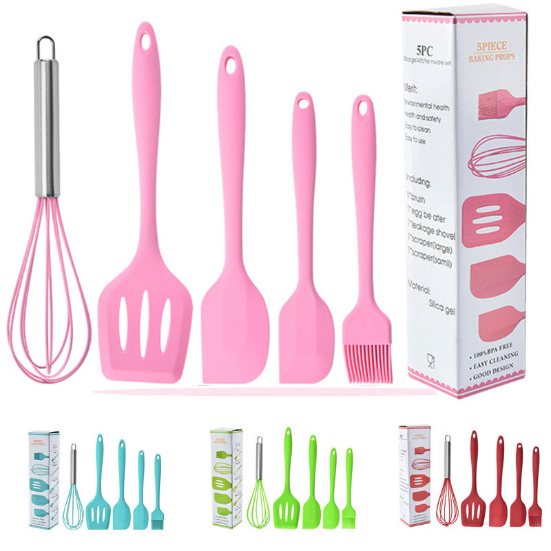 Silicone spatula, scraper, brush, egg beater, 5-piece set of silicone kitchenware, kitchen utensil set, kitchen cooking utensils Item Picture