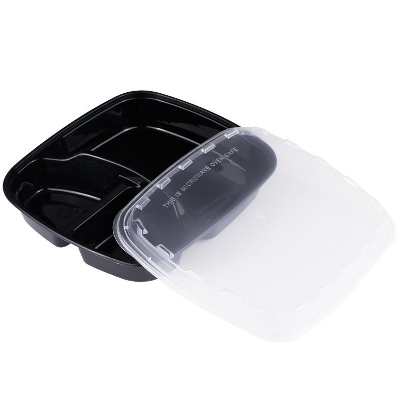 一次性食品PP外卖打包ZL三格方盒塑料快餐盒产品图