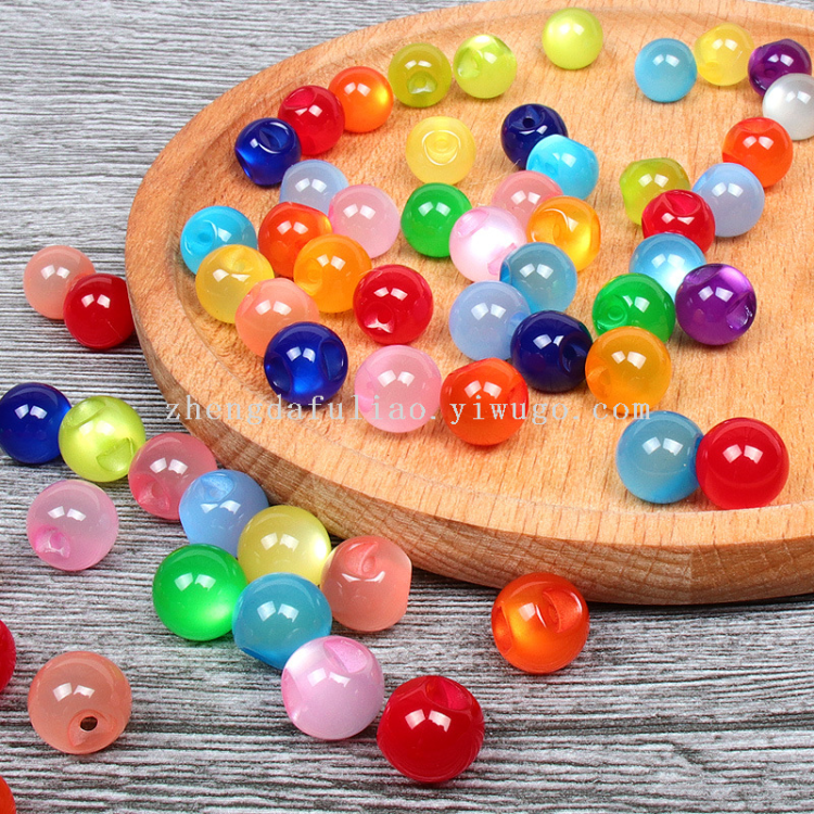 盘扣子旗袍唐装汉服复古珠光扣头偏孔树脂仿玉石圆形珠子小纽扣