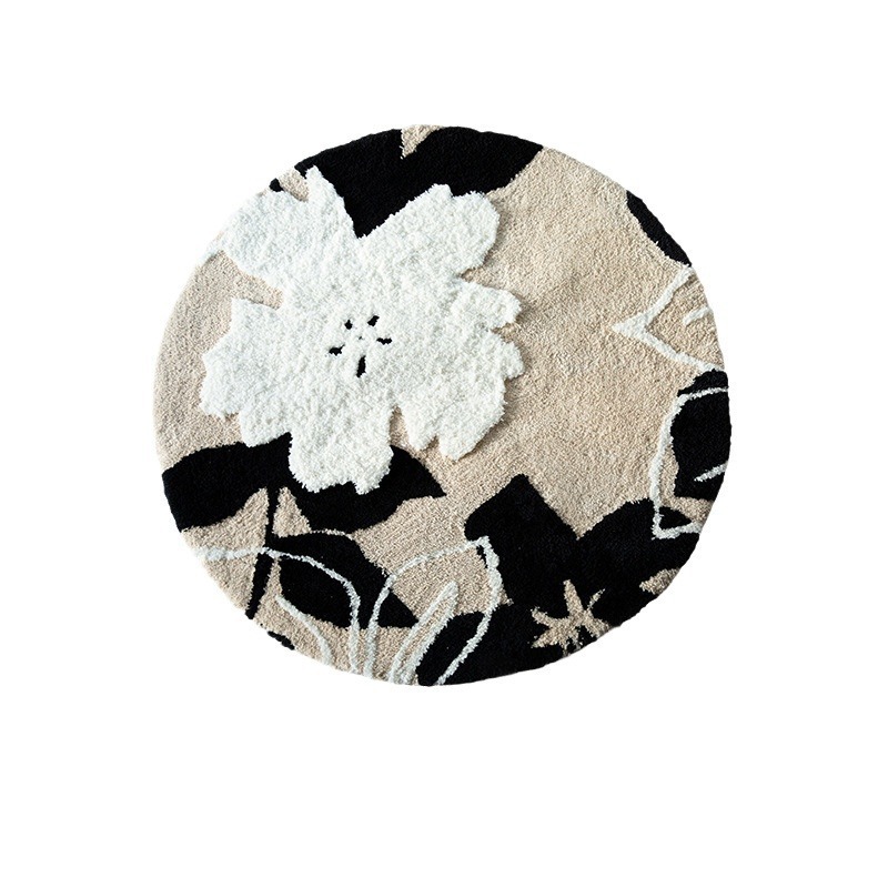 French-style light luxury round flocking carpet, dirt-resistant, wear-resistant and anti-slip floor mat for the living room, thickened cooling bedside carpet for the bedroom Application Scenario