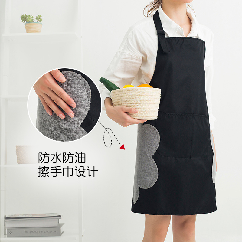 时尚简约纯色厨房擦手围裙双口袋复合防水防油污围裙定制LOGO099