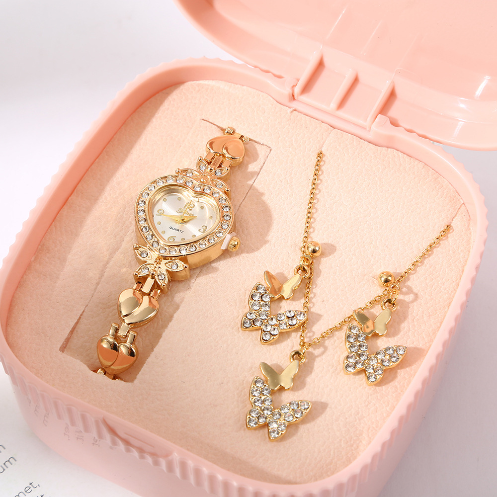 教师节七夕情人节礼品套装爱心满钻手表项链套装石英表带首饰礼盒