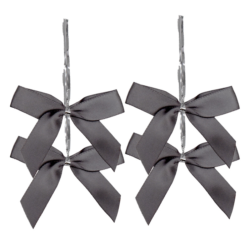 Custom-made 5-minute 1.5CM grey double-sided polyester-wound and silver-tied bow. Factory direct sales of various styles of bows Application Scenario