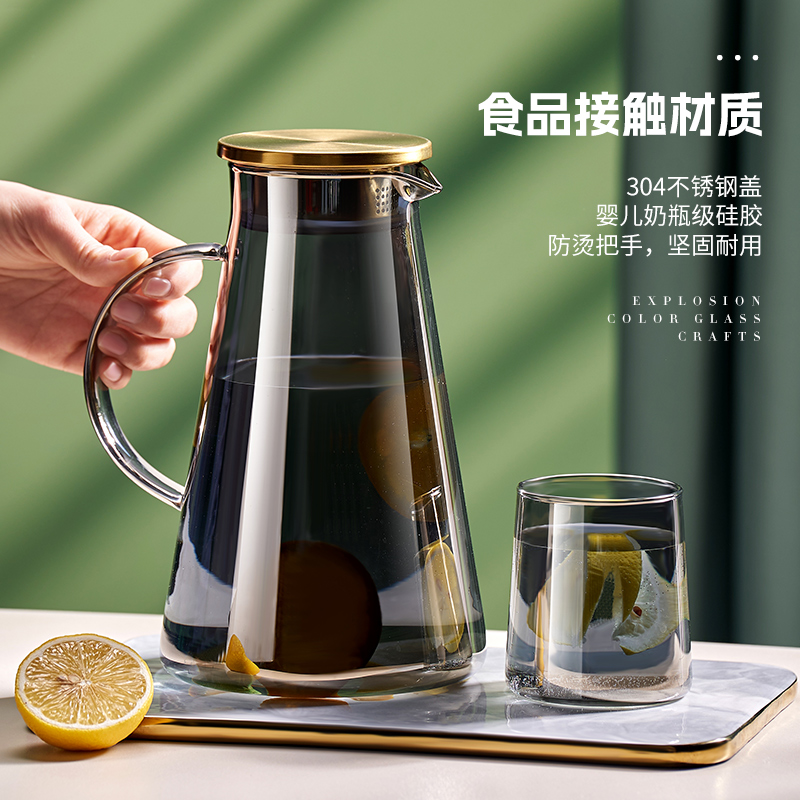 Glass cold water kettle, cold water cup, fruit teapot, large-capacity ice water kettle, triangular cold water teapot set, ice-keeping wonder details Picture
