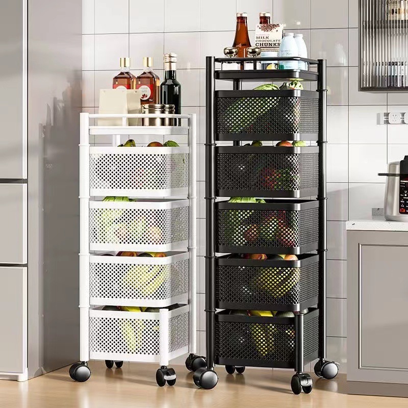 Household floor-standing drawer storage rack, multi-layer movable fruit, vegetable and snack storage basket, rotating storage rack for living room and kitchen details Picture
