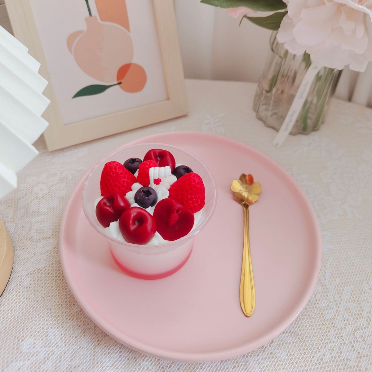 Creative high-end gradient flower coffee cup, ice cream, scented candle, cross-border dessert, scented fruit cup wax details Picture