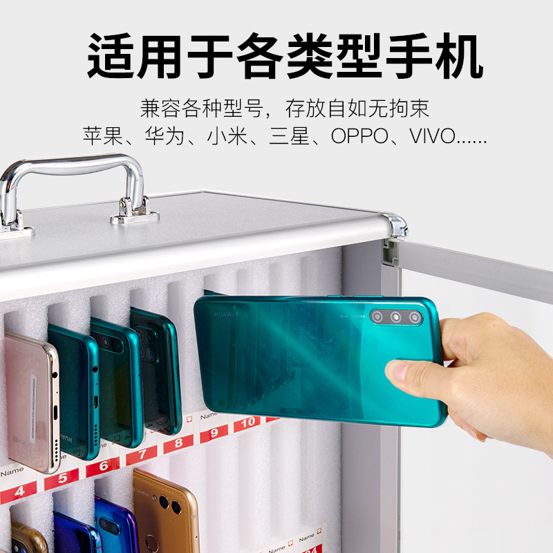 Caja de almacenamiento de teléfono móvil de metal plateado con compartimiento de espuma etiqueta numerada bolsa de airbag impermeable bolsillo sellado OPPO
