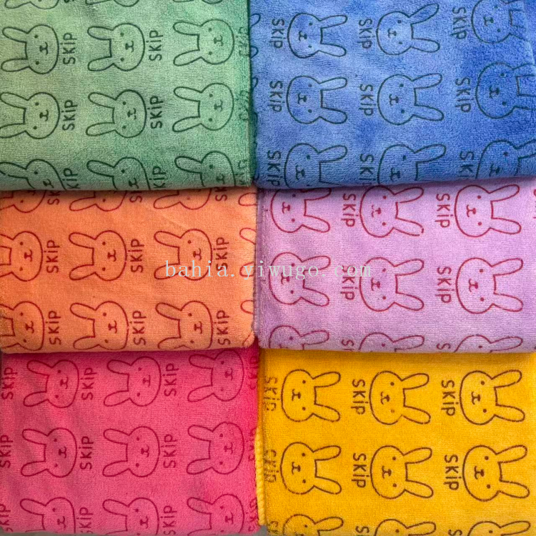 超细纤维35x75 卡通兔头印花 毛巾 浴巾 擦车巾 多色可选