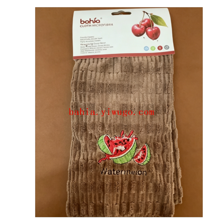 Kitchen stain removal and cleaning cloth, embroidered watermelon style thickened coral fleece cloth, household absorbent dishcloth Specification image