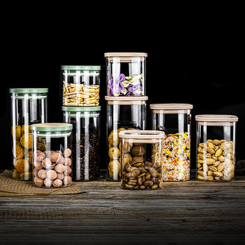 High borosilicate transparent glass sealed jar, bamboo lid, glass storage jar for grains and snacks, kitchen storage bottle, tea jar Application Scenario