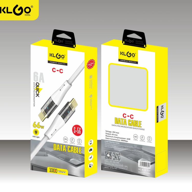 Coolwei KLGO S-56 PD66W Mobile Phone Fast Charging Data Cable TYPE-C TO TYPE-C