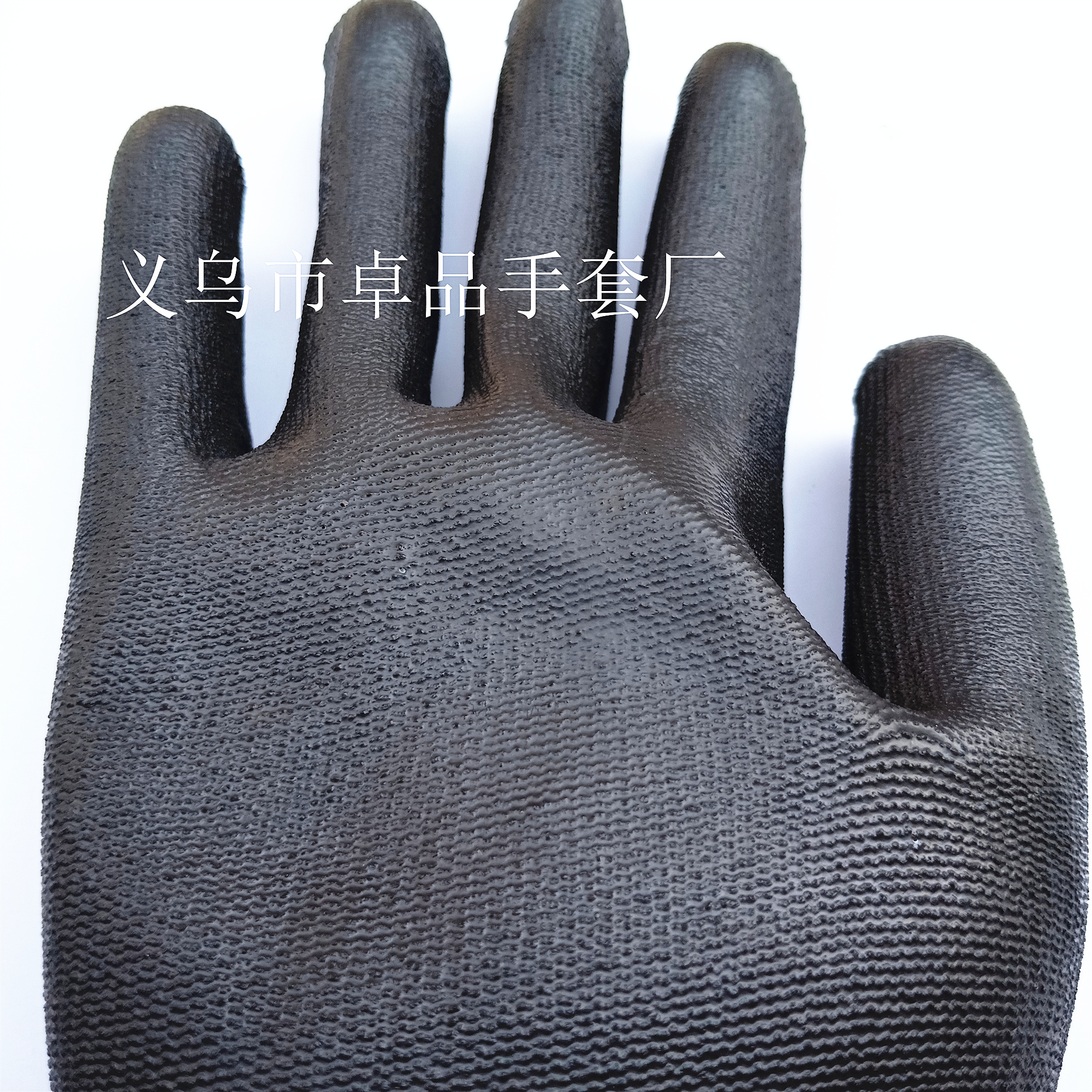 Factory direct sales of 13-needle nylon anti-static grey yarn black PU impregnated and coated palm gloves Item Picture