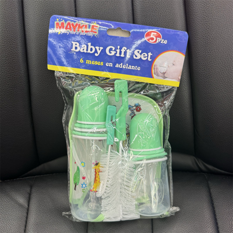 Standard mouth baby bottle, PP foreign trade baby bottle wholesale set, five-piece set, baby bottle drool pocket, baby bottle brush