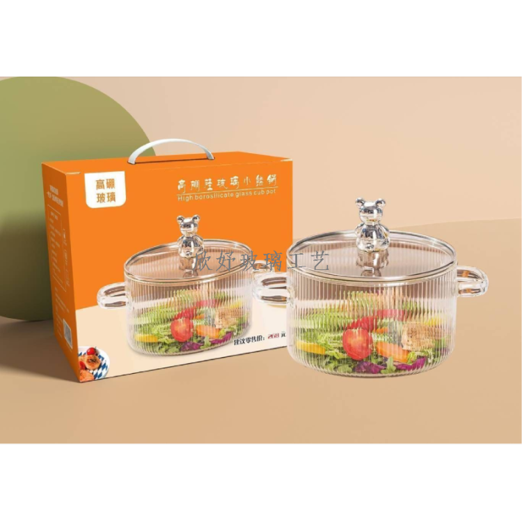 创意小熊锅双耳汤锅玻璃透明养生锅电陶炉可加热泡面碗奶锅