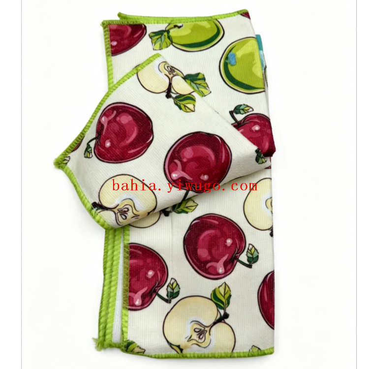 Apple print kitchen cloth, water-absorbing and non-shedding microfiber cleaning cloth, household dishwashing cloth, tablecloth 5P Specification image