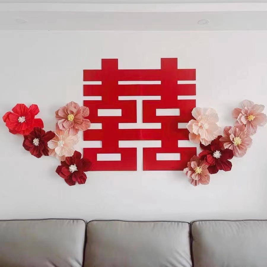 婚房褶皱花立体皱纹纸花装饰新房床头卧室背景墙布置婚庆用品结婚详情10