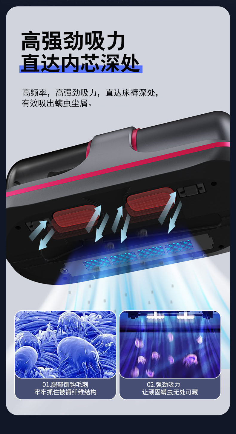 2024 Cross-border Bed Ultraviolet Sterilization and Mite Removal Wonder, wireless mite remover, Household small vacuum cleaner, handheld pic 8