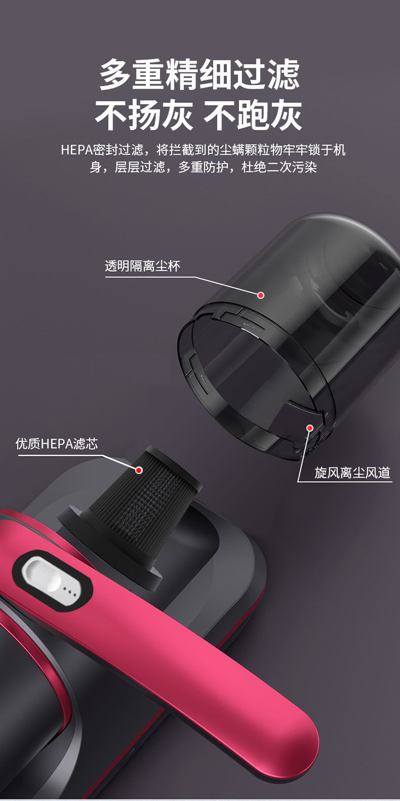 2024 Cross-border Bed Ultraviolet Sterilization and Mite Removal Wonder, wireless mite remover, Household small vacuum cleaner, handheld pic 12