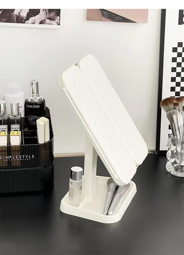 Foldable shell makeup and beauty mirror, table-style home desktop, led light strip, intelligent supplementary lighting, dressing mirror, touch control to open pic 14
