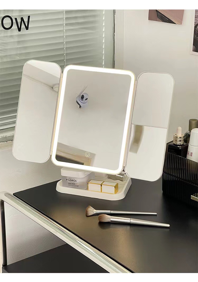 Foldable shell makeup and beauty mirror, table-style home desktop, led light strip, intelligent supplementary lighting, dressing mirror, touch control to open pic 16