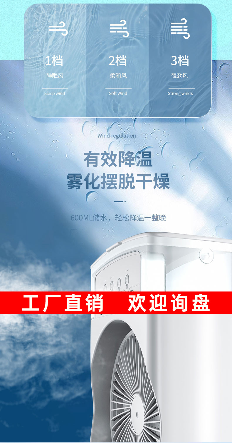 跨境新款五孔加湿风扇桌面迷你喷雾冷风机五孔风扇外贸现货批发详情7