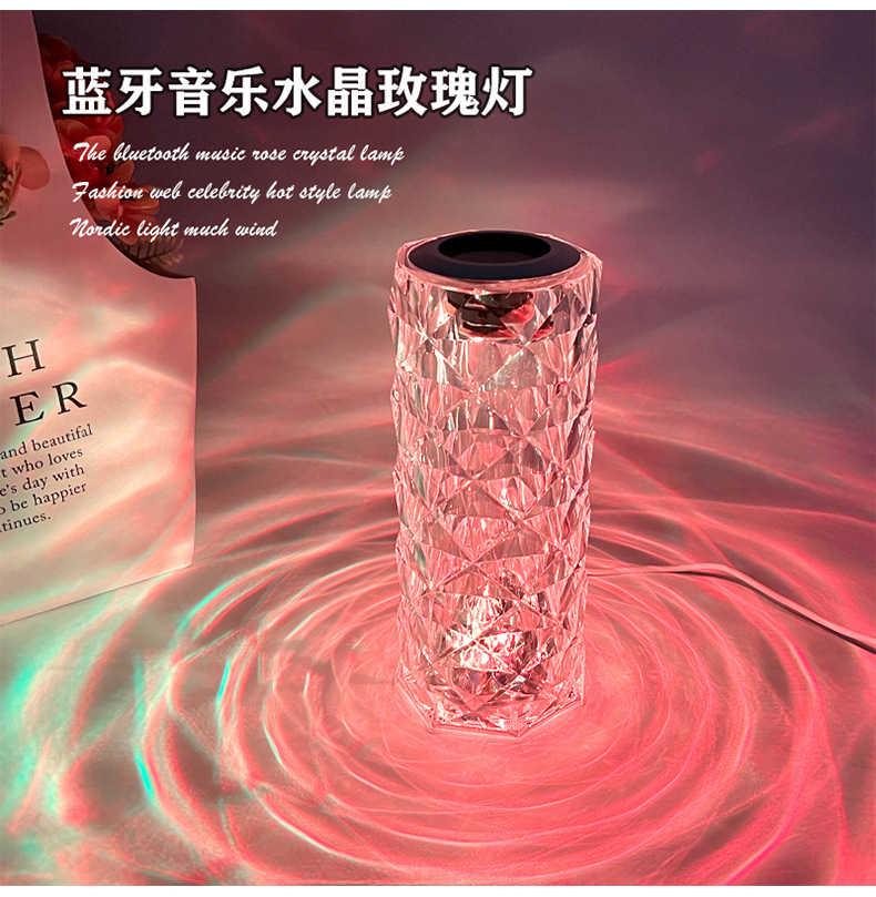 装饰台灯批发现代简约塑料水晶氛围玫瑰灯卧室床头触摸充电小夜灯详情4