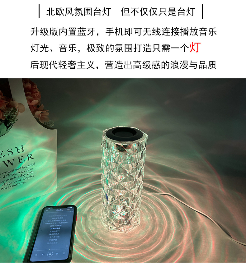 装饰台灯批发现代简约塑料水晶氛围玫瑰灯卧室床头触摸充电小夜灯详情5