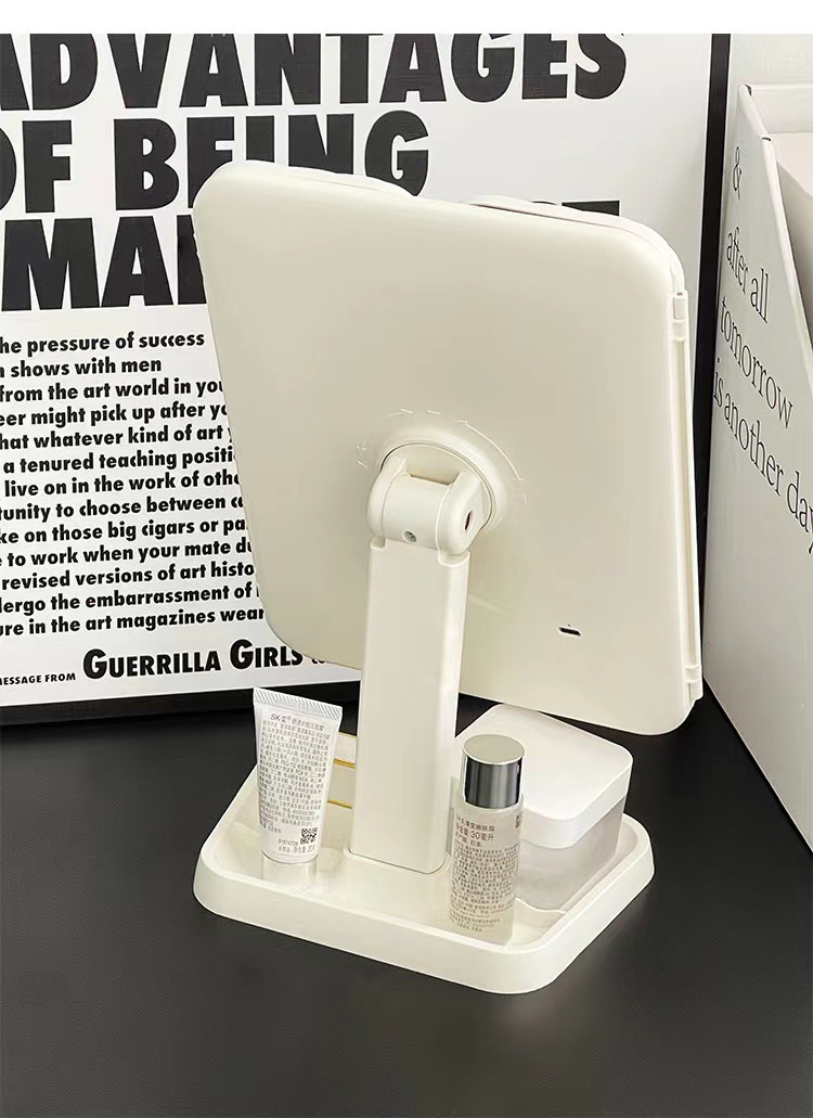 Foldable shell makeup and beauty mirror, table-style home desktop, led light strip, intelligent supplementary lighting, dressing mirror, touch control to open pic 15