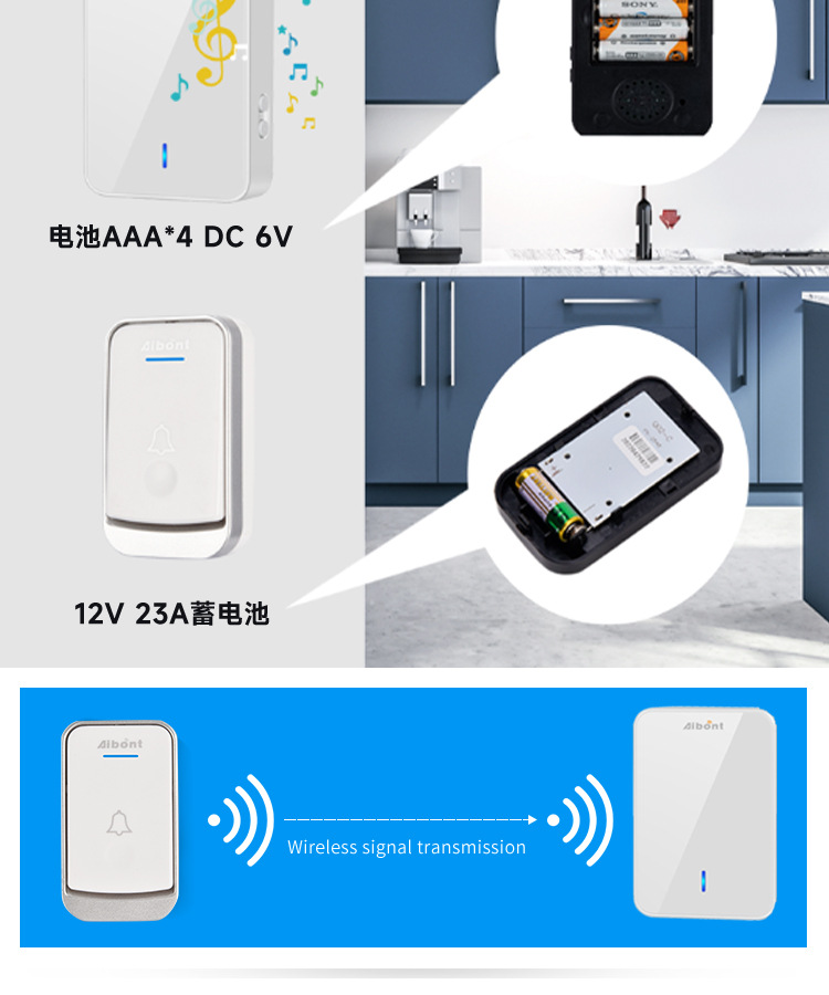 新款无线门铃跨境批发家用远距离智能门铃DC直流电池音乐门铃详情6