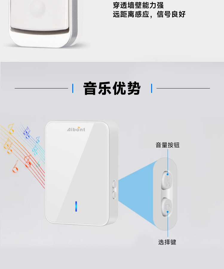 新款无线门铃跨境批发家用远距离智能门铃DC直流电池音乐门铃详情8