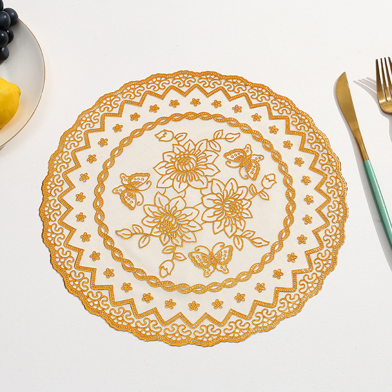Cross-border 30cmpvc placemats, perforated heat-resistant and heat-insulating MATS, household round anti-slip table MATS, coasters, Western placemats pic 4