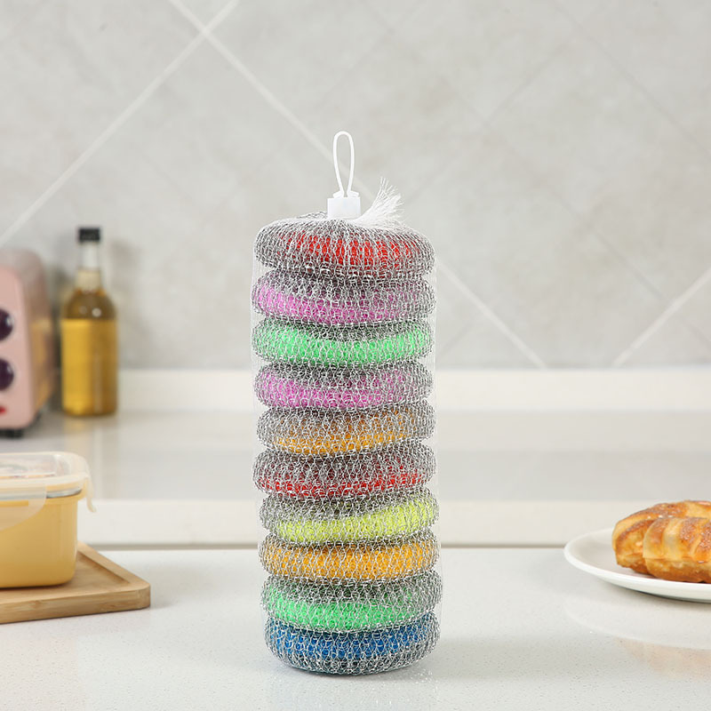 Galvanized woven cleaning tennis balls, color disposable decontamination, iron-coated plastic steel wool balls, dishwashing and pot scrubbing, knitted cleaner pic 7