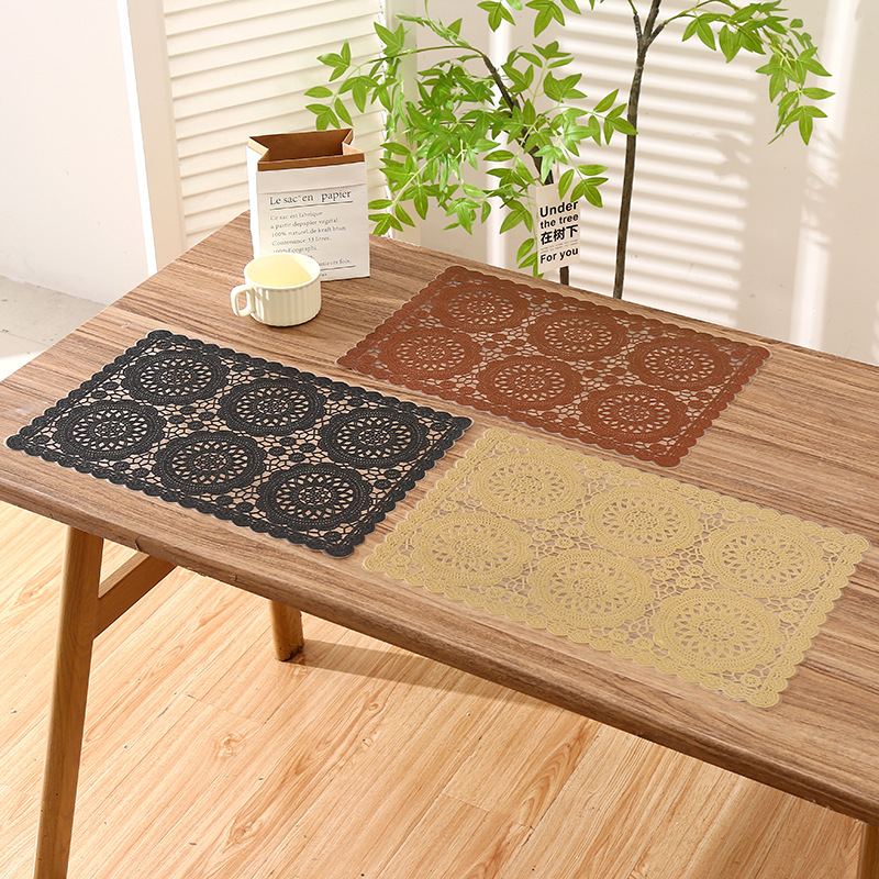 亚马逊中式大气镂空长方形餐垫复古易清洗防滑防水西餐垫隔热垫详情1