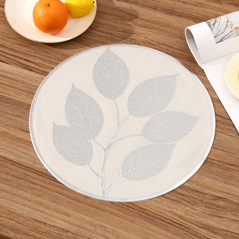 Amazon European-style round PVC placemats, creative leaf light luxury restaurant heat insulation pads, heat-resistant high-end Western placemats pic 5