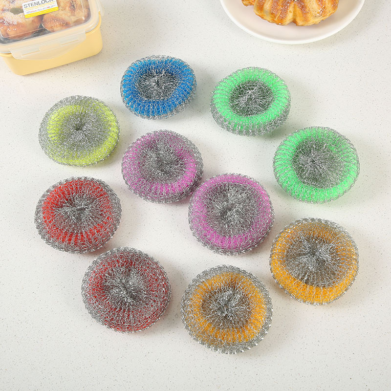 Galvanized woven cleaning tennis balls, color disposable decontamination, iron-coated plastic steel wool balls, dishwashing and pot scrubbing, knitted cleaner pic 9