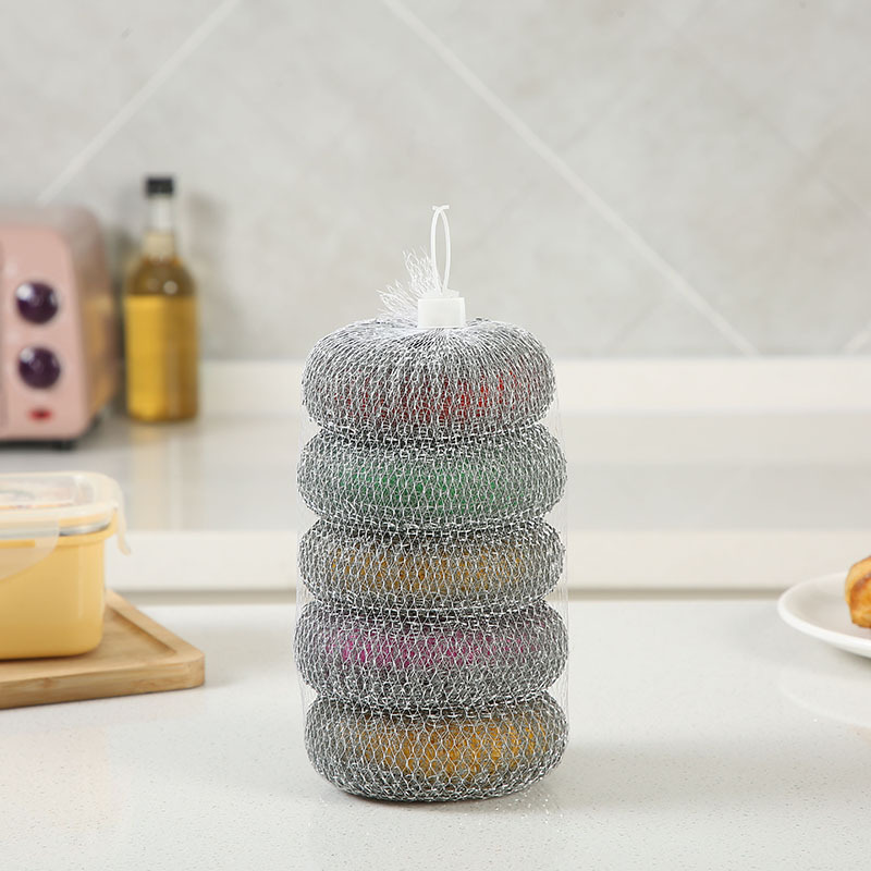 Galvanized woven cleaning tennis balls, color disposable decontamination, iron-coated plastic steel wool balls, dishwashing and pot scrubbing, knitted cleaner pic 6