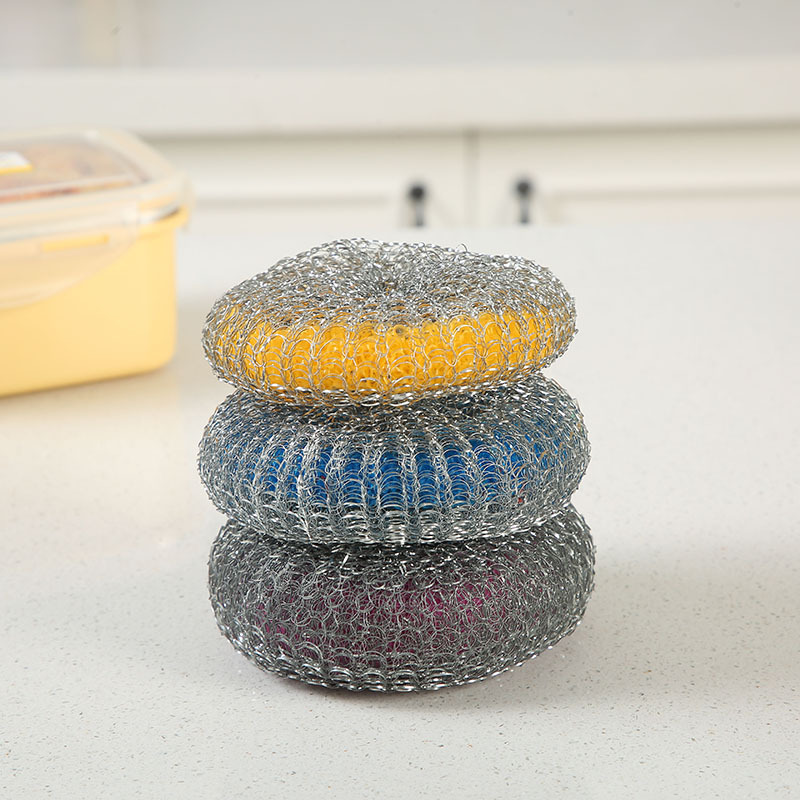Galvanized woven cleaning tennis balls, color disposable decontamination, iron-coated plastic steel wool balls, dishwashing and pot scrubbing, knitted cleaner pic 11