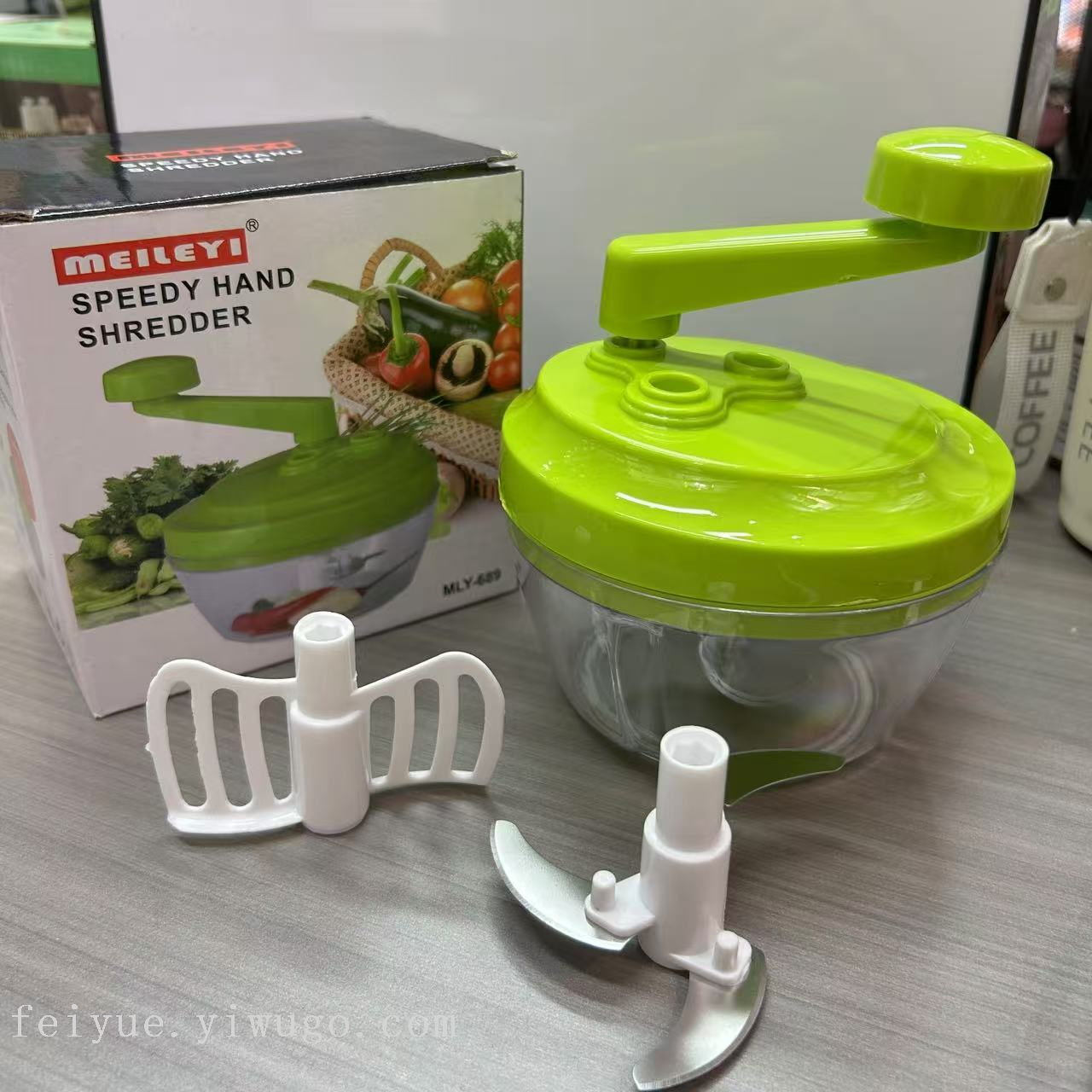 Hand-cranked manual vegetable cutter, garlic cutter, minced garlic, chili flakes, chili segments, chopped vegetables, vegetable paste grinder, and blender pic 2