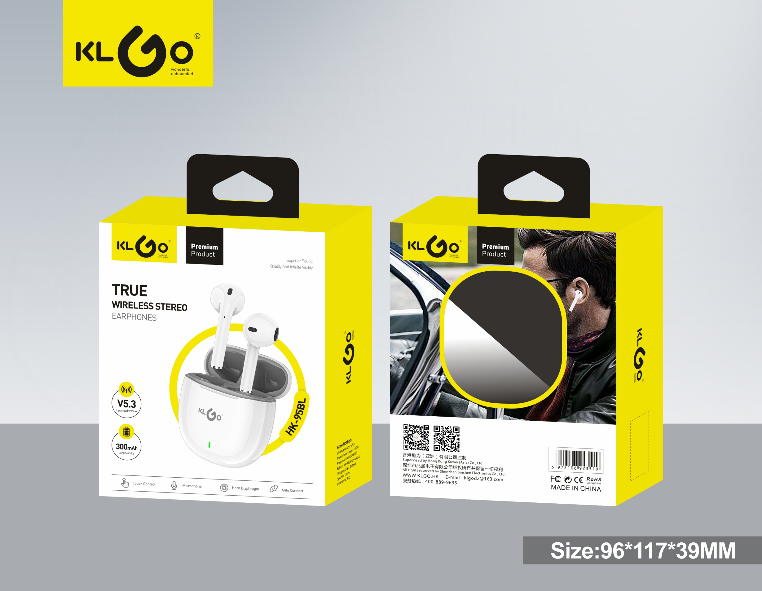 Coolwei KLGO black and white dual-color in-ear Bluetooth headphones V5.3 version pic 2