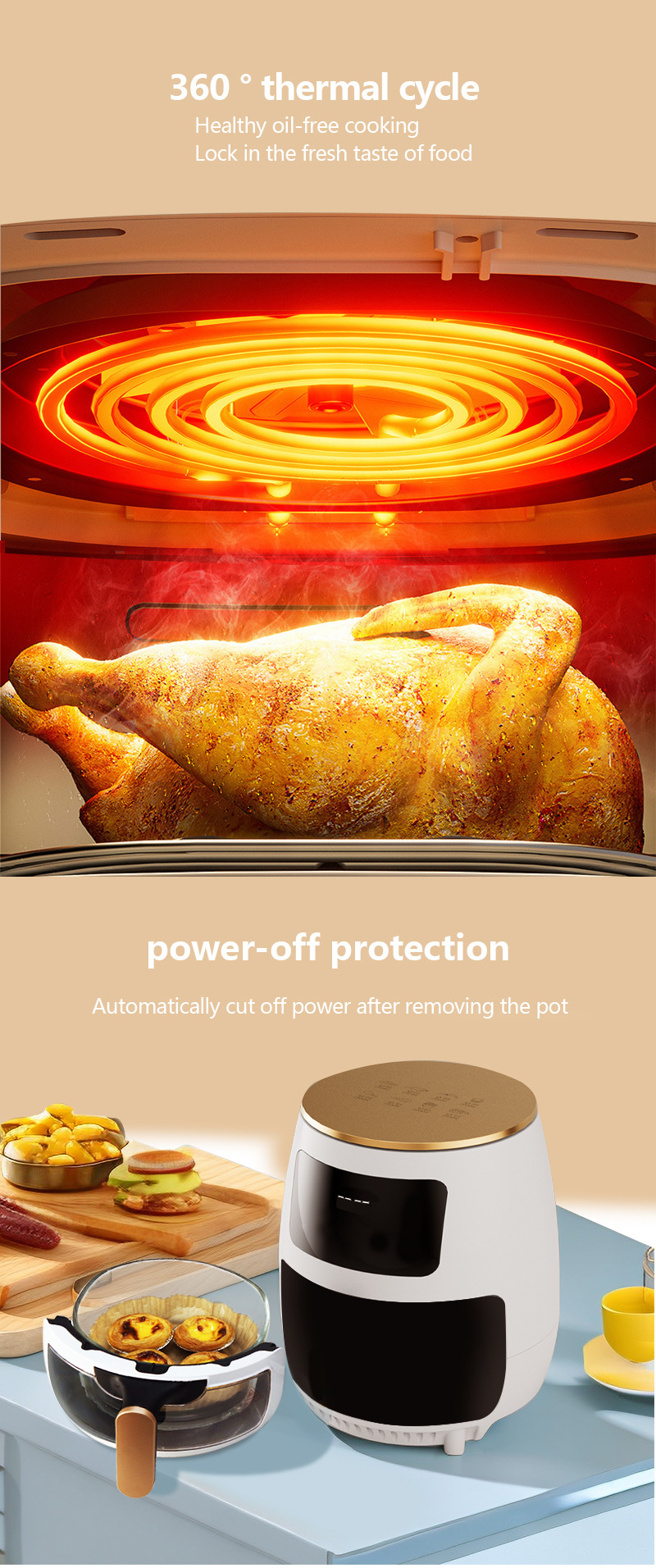 6升空气炸锅 LC触控屏玻璃透视智能大容量家用空气电炸锅源头详情6