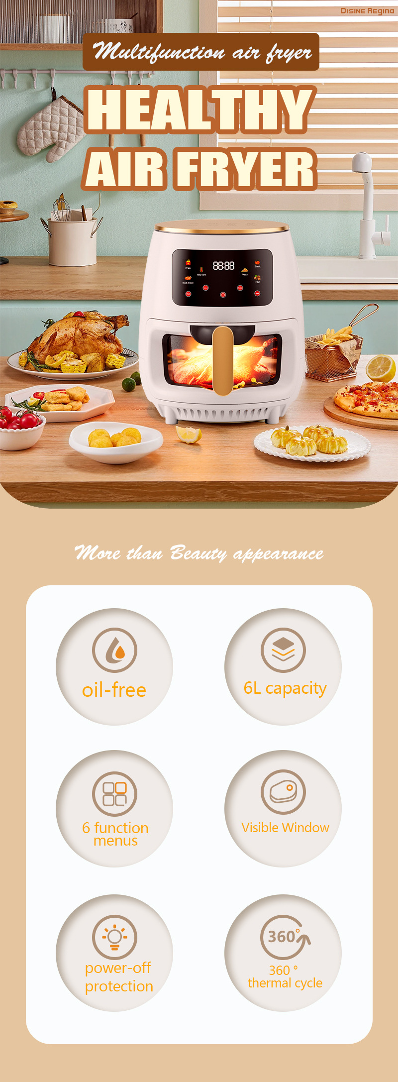 6升空气炸锅 LC触控屏玻璃透视智能大容量家用空气电炸锅源头详情4